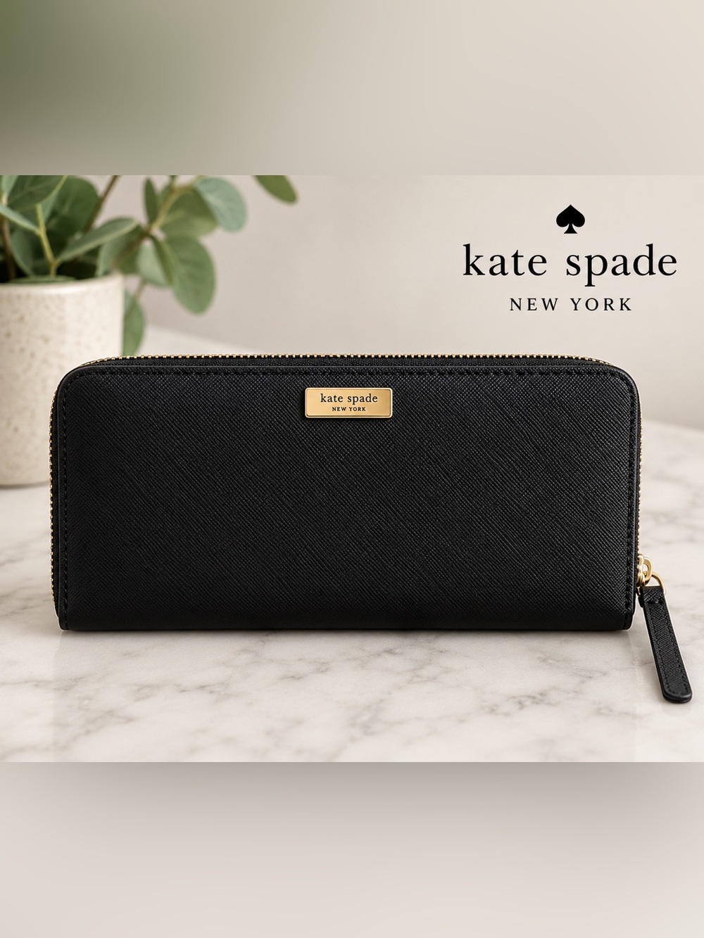 Kate Spade Black Saffiano Zip Around Wallet
